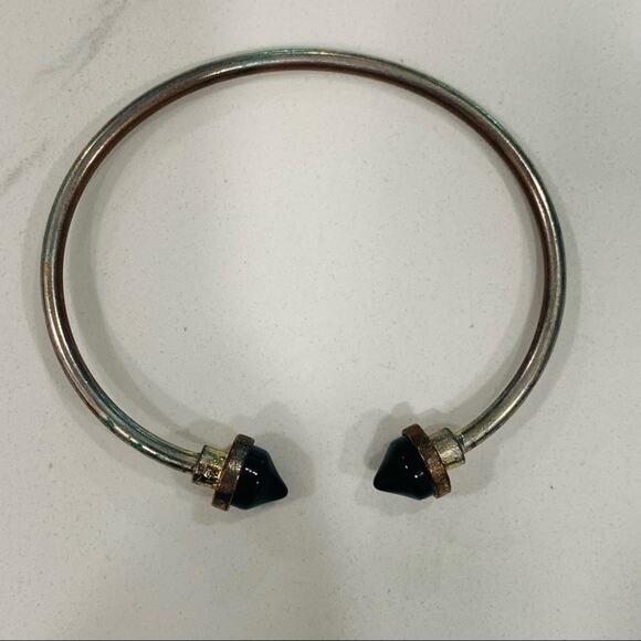 Silver w Black  Stone End Bangle Open OSFA - Picture 2 of 2